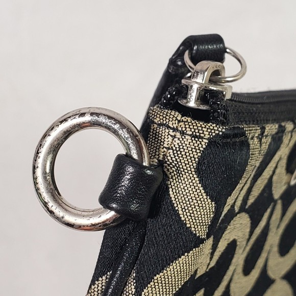 Coach Signature Pattern Wristlet Pouch Wallet MISSING WRIST STRAP Black Beige - Picture 6 of 11